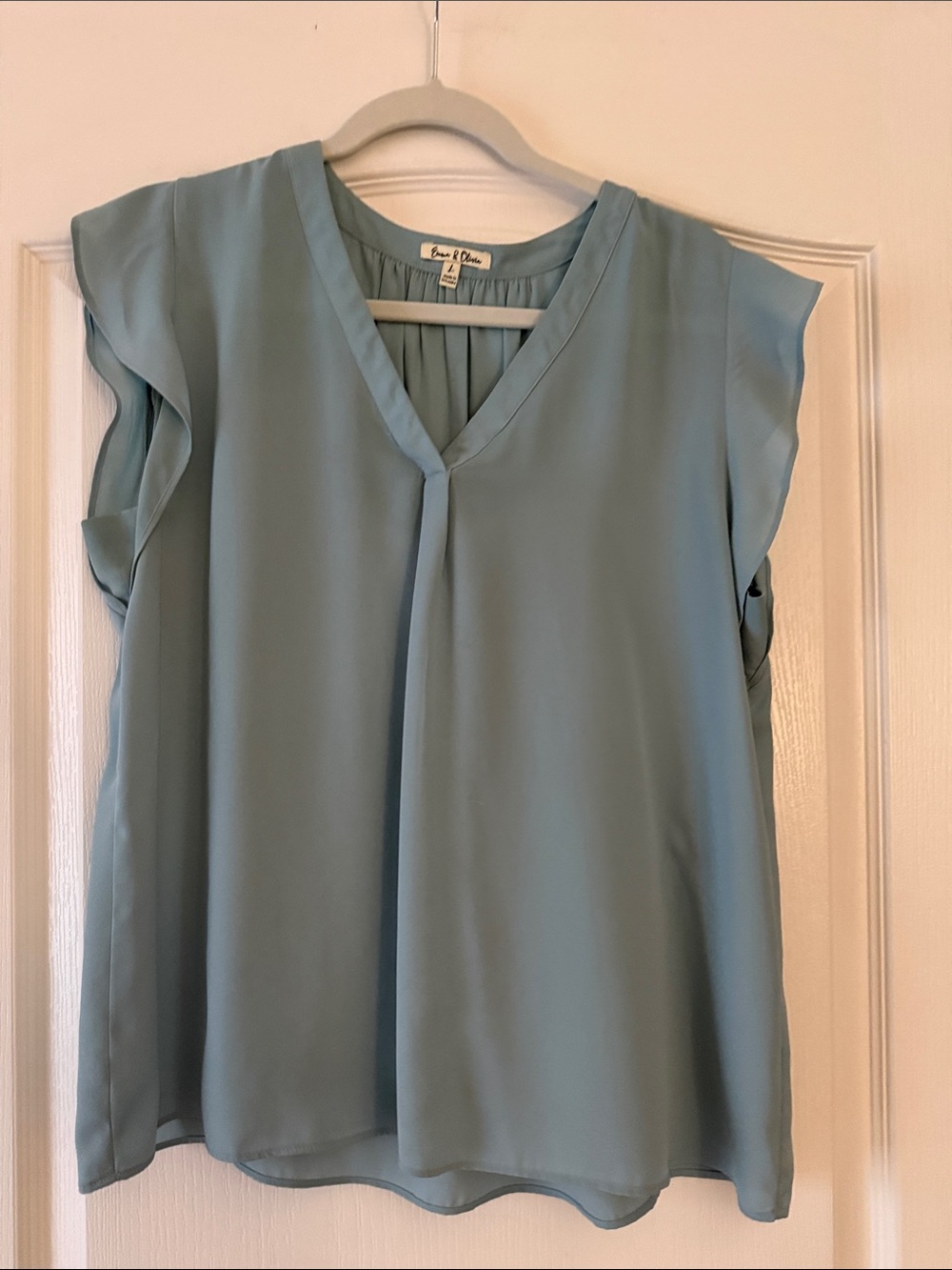 Light Blue V-Neck Flutter Sleeve Blouse by Lauren & Claire